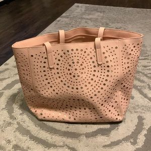Bag- pink with rose gold foil accent.